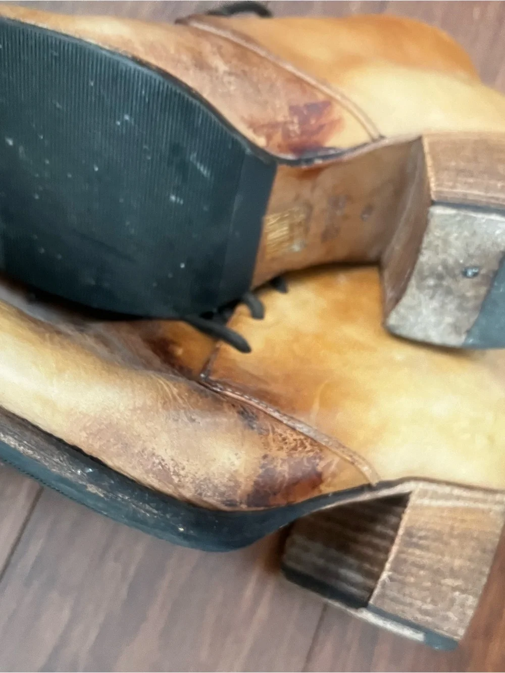 Patricia Nash Tan and Black Leather Ankle Boots